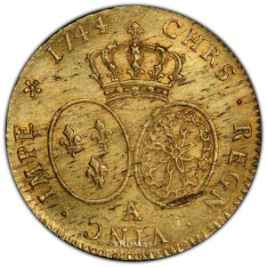 gold Double louis or 1744 A Trésor rue mouffetard reverse pcgs ms 63