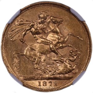 gold sovereign 1872 treasure rms douro shipwreck treasure AU 53 reverse