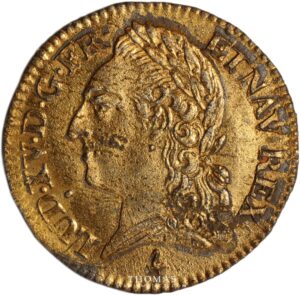 Louis XV Uniface tin trial pattern of the obverse of Gold Louis d'or à la vieille tête Paris obverse