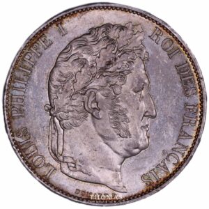 Avers de monnaie moderne de la 5 francs en argent 1847 A Paris de louis philippe Ier