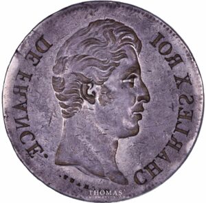 Monnaie ancienne de charles X de l'écu de 5 francs incuse revers