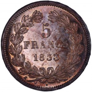 Splendide revers de monnaie moderne de 5 francs 1833 louis philippe Ier