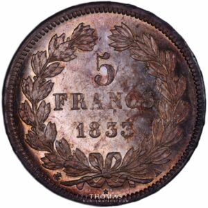 French modern coin  louis philippe I 5 francs 1833 A reverse