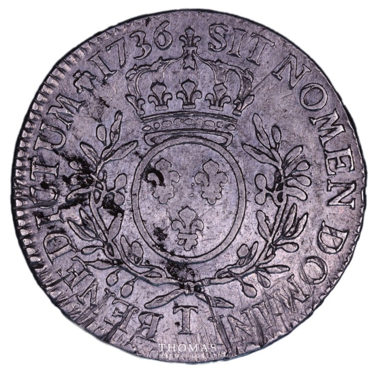 Revers de monnaie royale de Louis XV de l'écu 1736 T Nantes