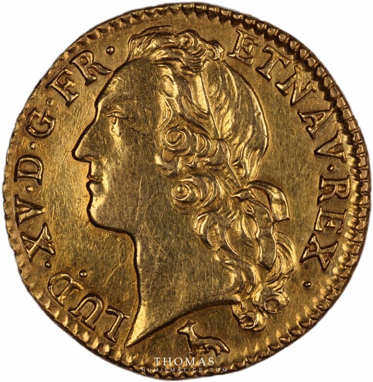 French royal coin louis xv mouffetard treasure Louis gold or bandeau 1753 A obverse-2
