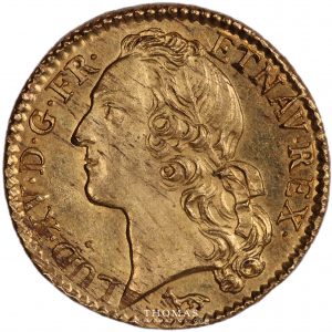 Avers du louis d'or au bandeau de louis XV 1753 A du trésor de la rue mouffetard