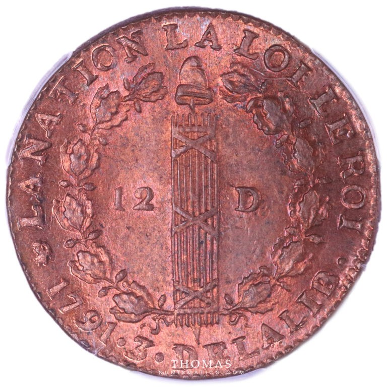 Monnaie louis xvi 12 deniers 1791 D revers-1