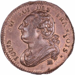Monnaie louis xvi constitution 12 deniers 1792 BB Strasbourg avers