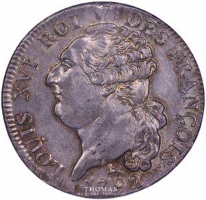 Avers de monnaie louis xvi constitution de l'écu de 3 livres 1792 A Paris NGC MS 63