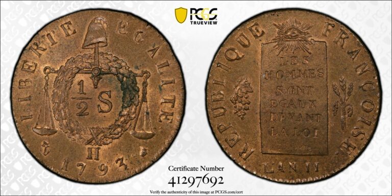 French coin Louis xvi convention half sol restrike 1793 H pcgs ms 64