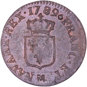 Monnaie louis xvi Liard 1789 M décentrée revers