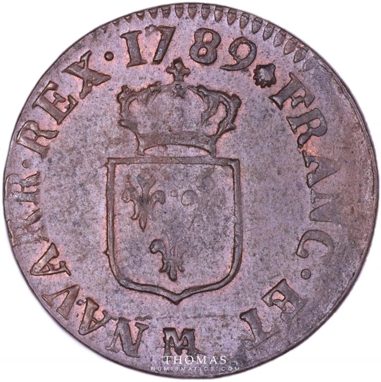 Monnaie louis xvi Liard 1789 M décentrée revers