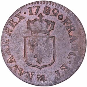 French royal coins louis xvi LIARD 1789 M off-center reverse