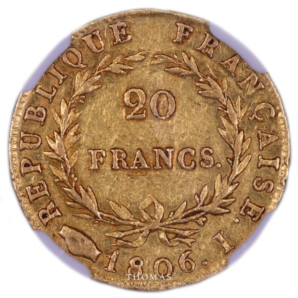 Revers de pièce de 20 francs or 1806 I Limoges gradée NGC XF 45