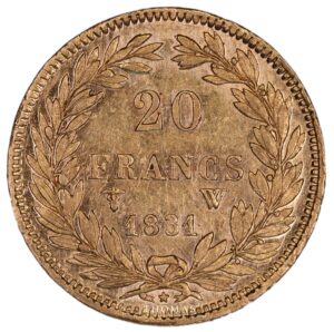 French modern coin gold 20 francs or louis philippe 1ier 1831 W revers