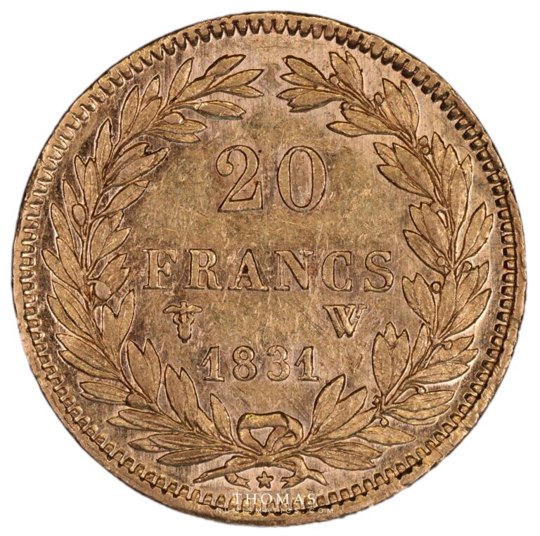 French modern coin gold 20 francs or louis philippe 1ier 1831 W revers