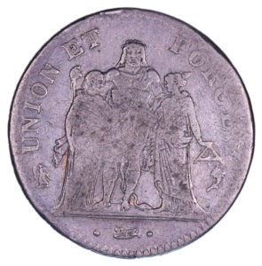 Avers de monnaie moderne de la 5 francs union et force an 5 A Paris