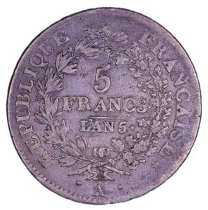 Revers de monnaie moderne de la 5 francs union et force an 5 A Paris