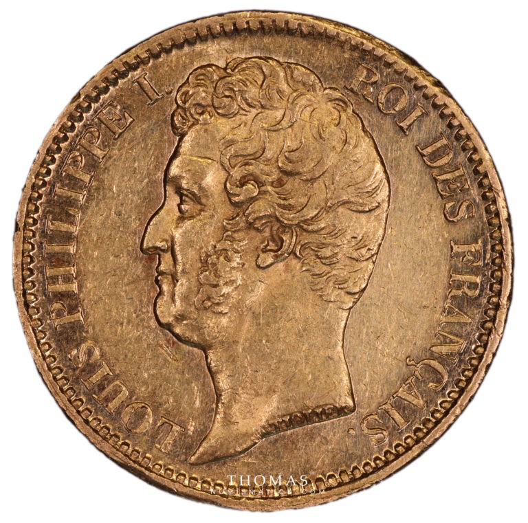 Avers de pièce de la 20 francs or louis philippe Ier 1831 W Lille