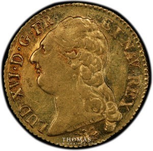 Superbe avers de pièce Louis XVI de louis d'or à la tête nue 1787 D Lyon