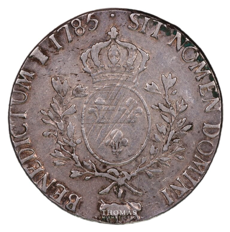 French royal coin ecu louis xvi 1785 Pau edge legend error letters A reverse