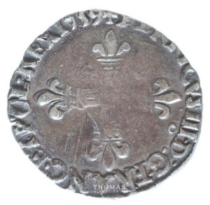 Avers de huitième d'écu de rennes Henri III avec date fautée 1759