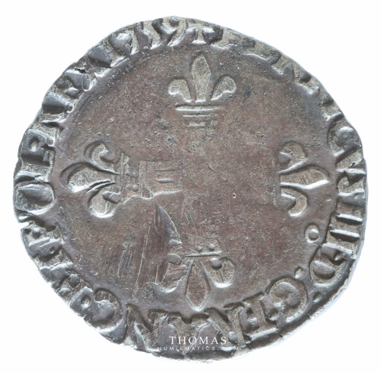 French royal coin Henri III huitieme d’écu croix de face 1579 error legend 1759 rennes obverse