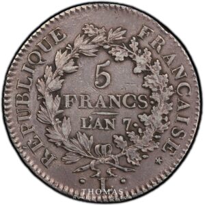 modern French 5 francs union et force an 7 L bayonne reverse PCGS Au details