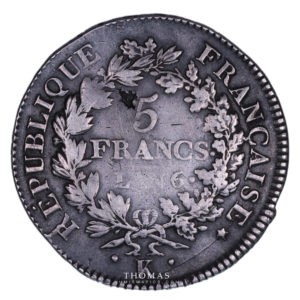 monnaie moderne directoire 5 francs union et force an 6 K Bordeaux revers