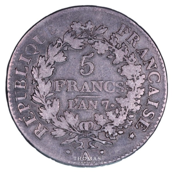 monnaie moderne directoire 5 francs union et force an 7 A revers