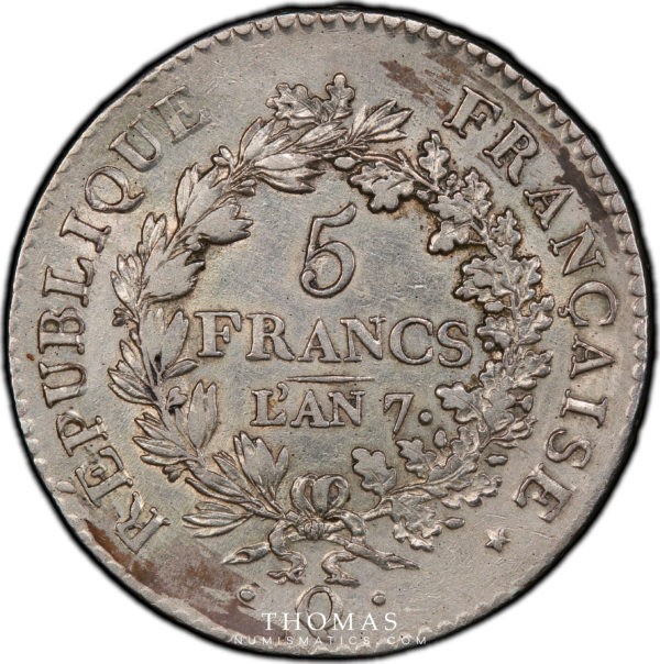 Revers de monnaie moderne de la 5 francs union et force an 7 Q Perpignan PCGS au details