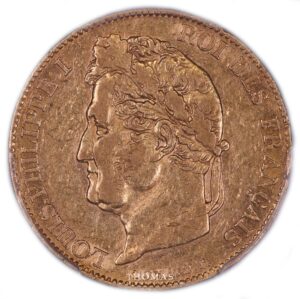 French modern coin Gold 20 francs or louis philippe 1ier 1845 W obverse