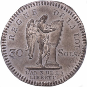 Tin trial reverse of 30 Sols 1791 obverse Uniface