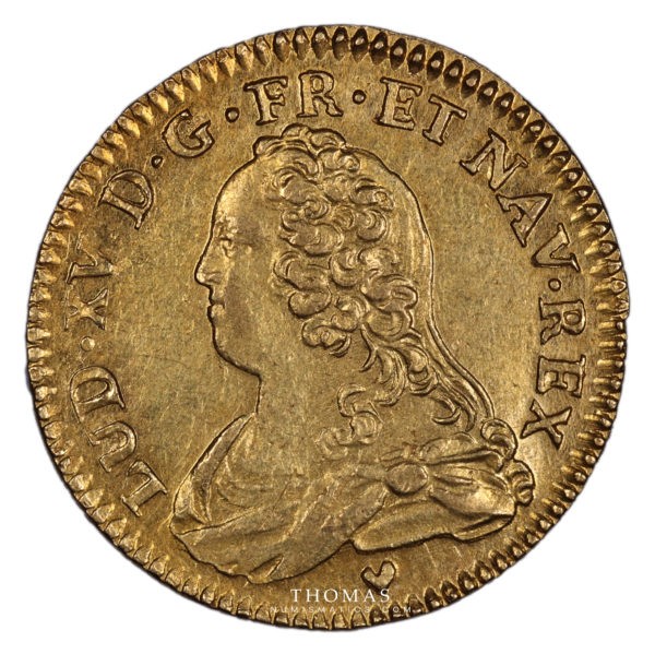 Avers du Louis d'or aux lunettes de louis xv 1727 BB Strasbourg du Trésor de la rue mouffetard