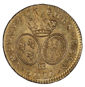 French royal coin Gold - Louis d'or lunettes The Treasure of Rue Mouffetard 1727 BB reverse