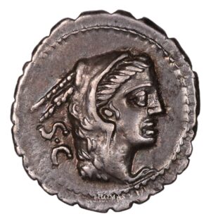 Avers de monnaie romaine du denier de Procilia Serratus