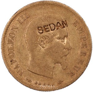 10 francs or 1860 Napoléon satirique contremarque sedan avers