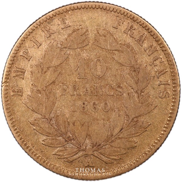 10 francs or 1860 Napoléon satirique contremarque sedan revers