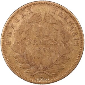Gold 10 francs or 1860 Napoleon satiric countermark sedan reverse