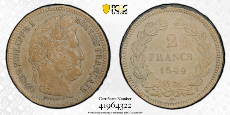 2 francs louis philippe I 1844 B PCGS SP 62