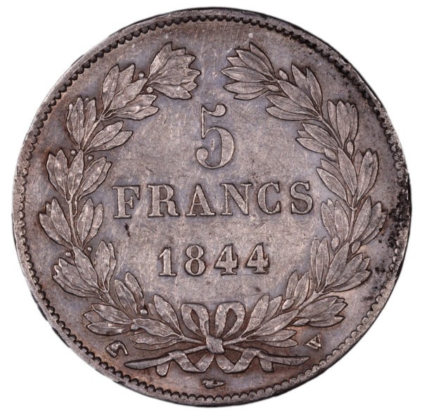 Louis philippe 5 francs 1844 W Lille revers