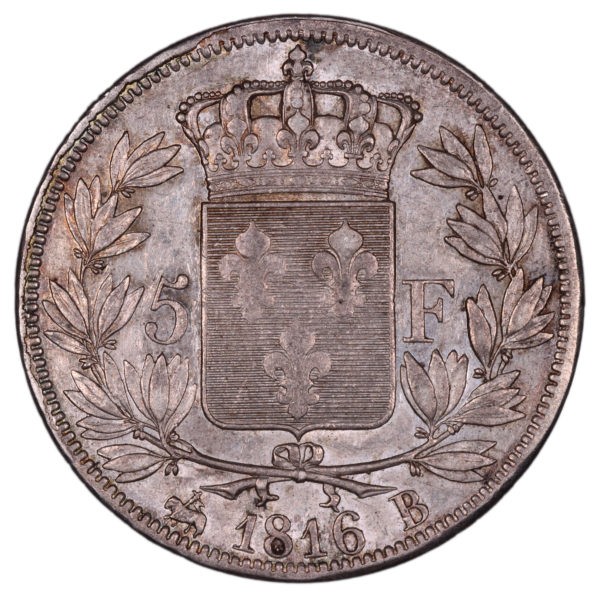 5 francs louis xviii 1816 B rouen revers