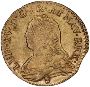 Obverse Gold louis dor aux lunettes 1730 M Toulouse treasure of saint wandrille
