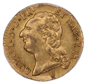 Avers de Louis XVI du louis d'or à la tête nue 1790 i limoges PCGS