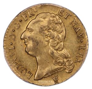 French royal coin gold Louis or louis xvi 1790 i limoges pcgs obverse