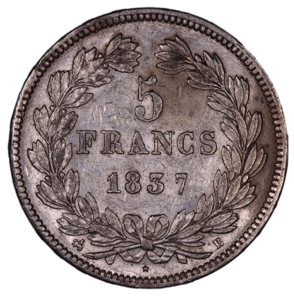 Louis philippe I 5 francs 1837 B Rouen revers