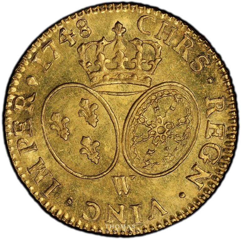louis xv 1748 W gold louis or bandeau treasure of rue Mouffetard reverse-1