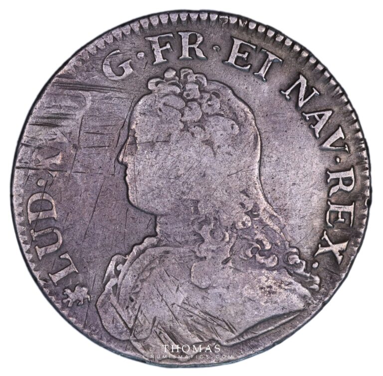 French royal coin -louis-xv-ecu-1734-T Nantes obverse