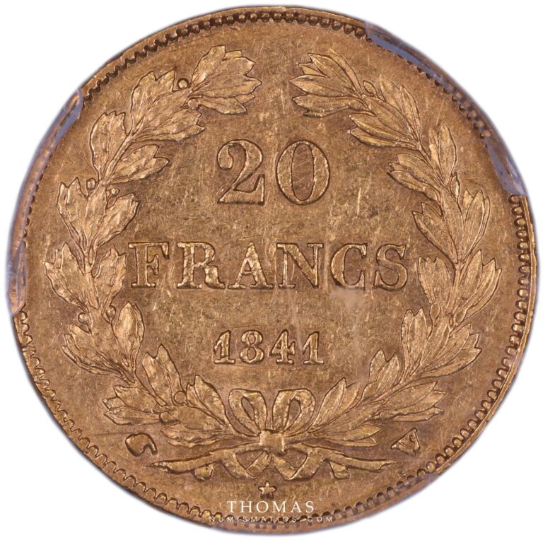 gold 20 francs or 1841 W PCGS AU 50 reverse