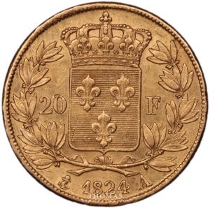 20 francs or Louis xviii 1824 A Paris revers